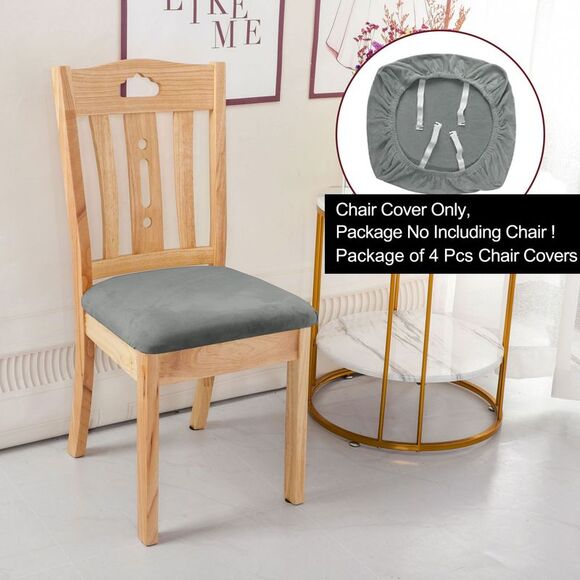 4Pcs Velvet Dinning Chair Seat Cover Slipcovers Gray - Picture 2 of 6